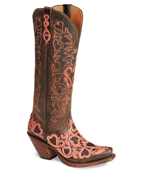 Tony Lama Signature Series Embroidered Hearts Cowgirl Boots - Snip Toe