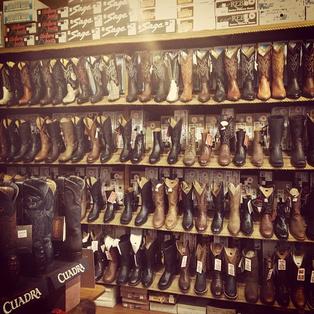 wall of cowboy boots